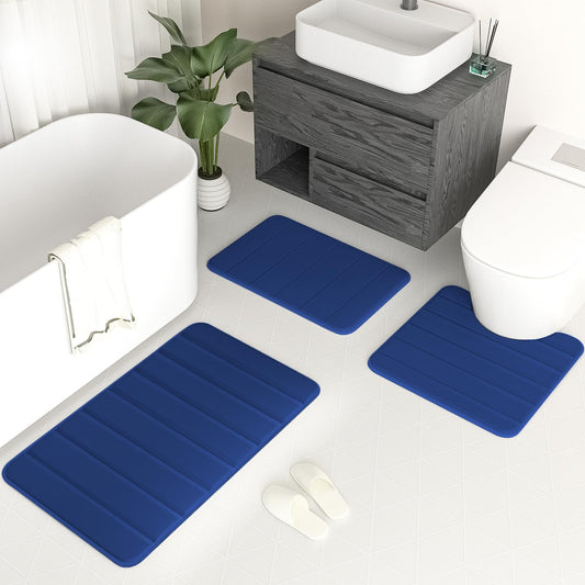 DTXDTech Bath Rugs Memory Foam Bathroom Rugs Set of 3 for Bathroom BedroomMachine Washable Bath Mat Absorb Water Door MatCool Home DecorationDark Blue