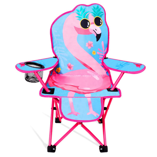 KABOER Kids Outdoor Folding Lawn and Camping Chair with Cup Holder and Carrying Bag Childrens Camping Chairs for Outdoor Beach Travel (Flamingo)
