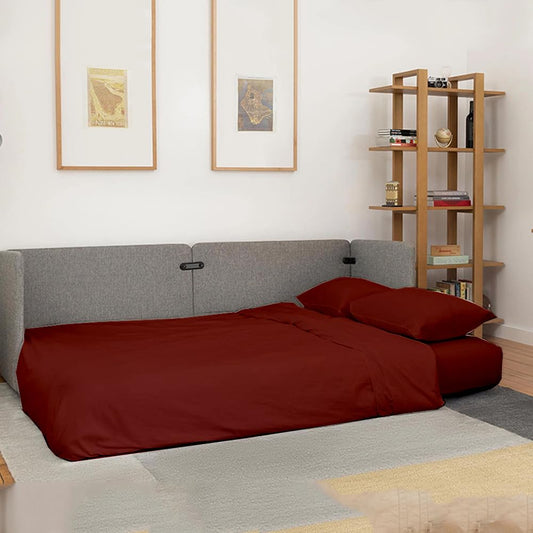 Sleeper Sofa Bed Sheet Set - 4 PCs Sleeper Sofa Sheet Set - Sleeper Sofa Sheets - 100% Burshed Microfiber Queen Sofa Bedsheets Easily Fits Upto 6" Drop - Sofa Bedsheets -Burgundy Sofa Sleeper Sheets