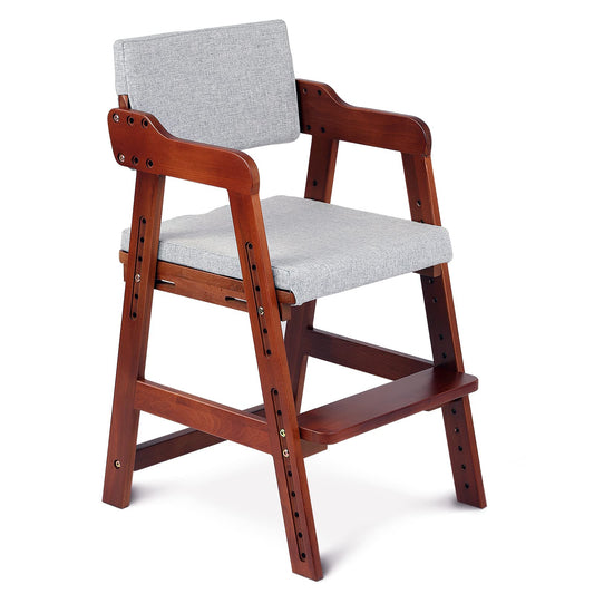 Ezebaby Wooden High Chair for Toddlers to Teens Adjustable Kids Study Chair with Steps Kids Dining Chair with Removable Cushion (Nut-Brown)