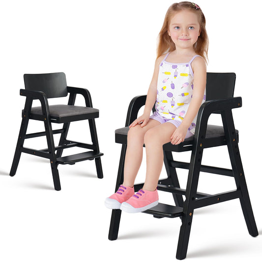 Asnefeli Wooden High Chair Baby Highchair Adjustable High Chair for Babies/Toddlers Kids Dining Chair Toddler Counter Chair Children Chair Teens Study Chair with Removable Cushion (Black)