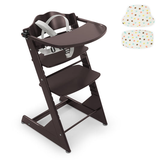 Curipeer Convertible Wooden High Chair for Babies and Toddlers - Baby Feeding Chair& Toddler Dining Chair with Removable Tray Cushion and Harness Espresso