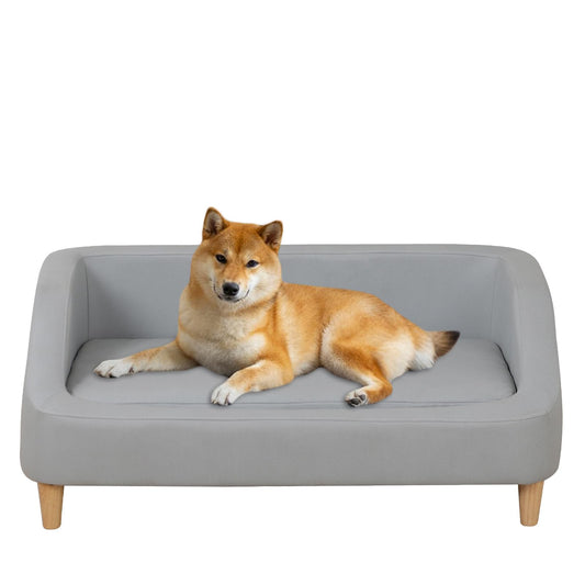 Dog Bed/Pet Sofa Bed Technology Cloth Cat Sofa Bed Sleeping Couch High Wood Leg Animal Bed Sofa (Grey)
