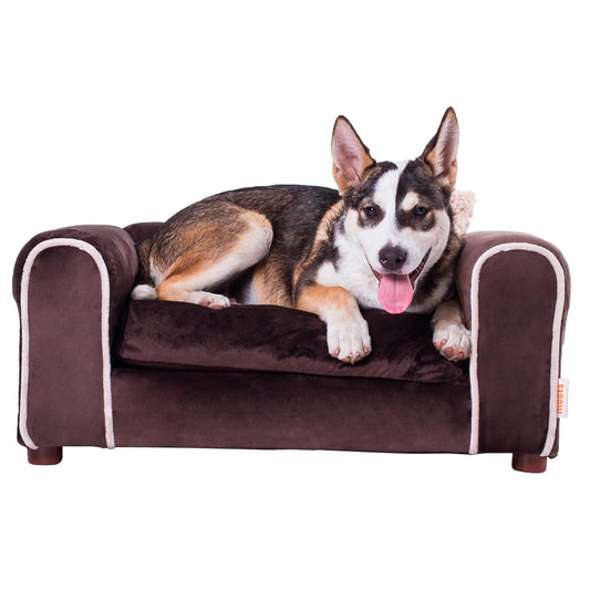 Moots Furry Pet Sofa Lounge Pet Sofa Bed Deluxe Sofa Pet Bed Sofa for Dogs with 2 Furry Pillows Dog Sofa Easy to Coordinate Stylish and Easy to Clean Couch for Dogs Chocolate Medium - Small