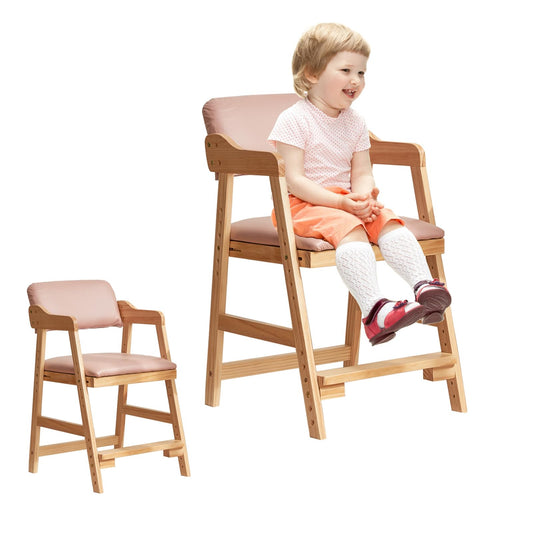High Chair for Toddlers Adjustable Wooden High Chair for Toddlers with High Rebound Waterproof Cushion for Toddlers to Teens，Toddler High Chair with Steps for Kids Dining Studying Step Tool (Pink)