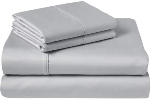 Sleeper Sofa Bed Sheet Set - Full Silver Grey Solid Sofa Bed Sheets - 100% Cotton 400 Thread Count Sofa Sheets - Sleeper Sofa 4 PCs Sheet Set - Sleeper Sofa Sheets - Fits Mattresses Up to 6" Drop