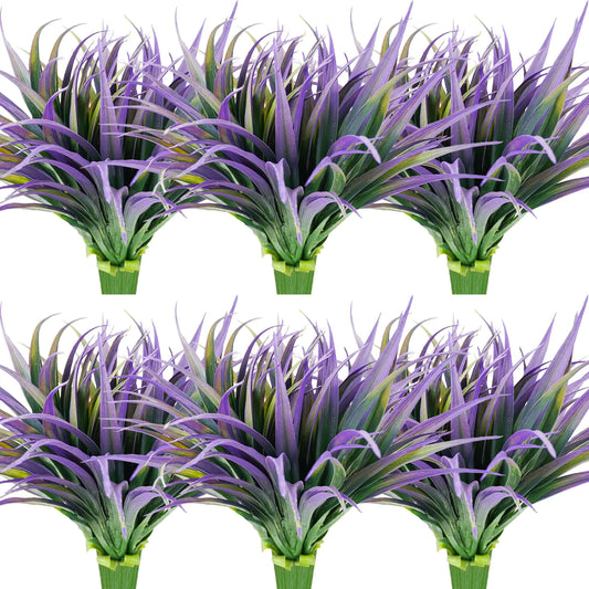 Dehoxara 24Pcs Artificial Grass Plant Fake Outdoor Plastic Plants UV Resistant Faux Grasses Greenery Shrubs for Window Box Garden Patio Porch Home Decor Light Purple