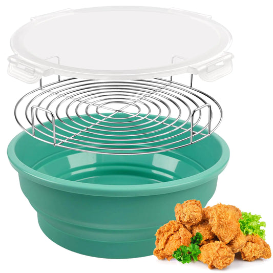 Dakomoda Collapsible Batter Bowl Better Breader Shaker Bowl with Lid，Silicone Mess Free Breading Shaker Container，Breading Bowl Shaker for Cooking FoodFried ChickenFishMeatBeefWings