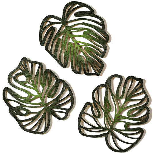 Palm Leaves Wood Wall Decor 3Pcs Tropical Wall Art Jungle Decor Wooden Natural Leaves Plant Wall Decor Vintage Tropical Plant Plaque for Home Living Room Kitchen Bedroom Bathroom & Garden Green