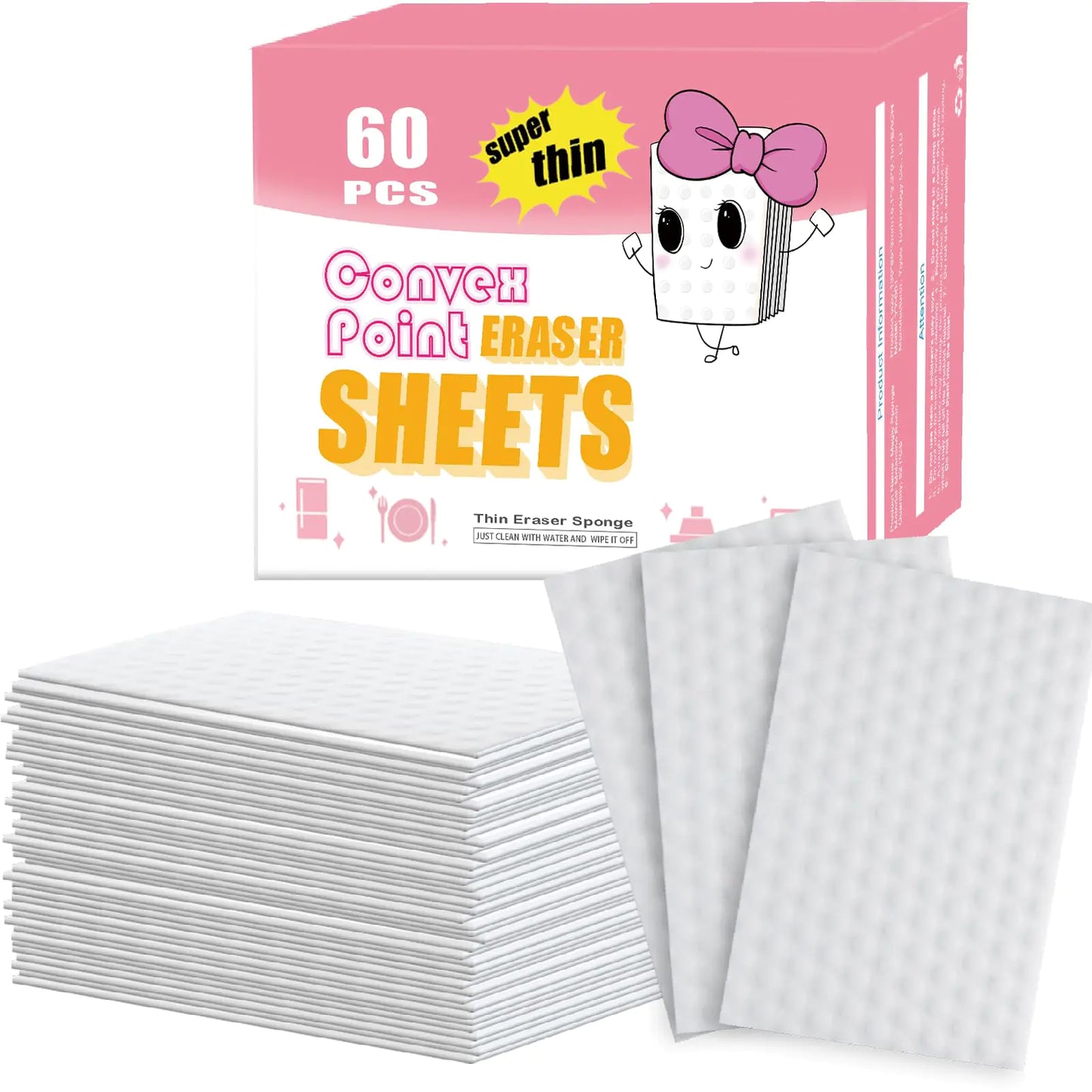 60 PCS Magic Sponge Eraser Sheets Reusable Upgrade Convex Point Scrub Pad Singles Eraser Cleaning Sponge Portable Thin Nano Wipes for Kitchenware Furniture Faucets Hard-to-Reach Places