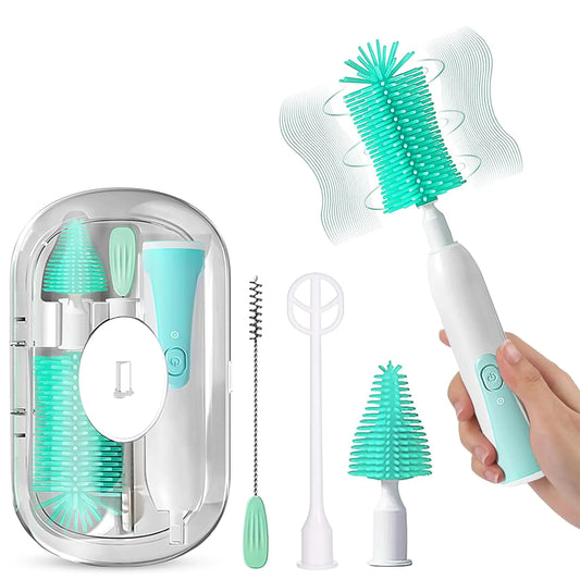 Electric Baby Bottle Brush Set with Silicone Bottle Pacifier Straw Brush and Mixing Head